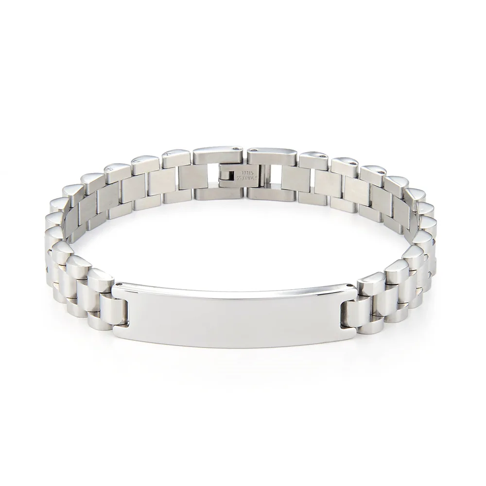 Pulsera de acero inoxidable con nombre de texto personalizado para hombre, pulsera de reloj con logotipo grabado personalizado, pulseras de identificación para mujer, joyería de regalo