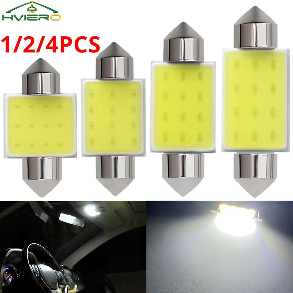 1/2/4X blanco Cob 12Led luces de cúpula de adorno lámpara de lectura 31 36 39 41mm C5W C10W Auto Led puerta bombilla de respaldo bombillas traseras DC 12V maletero