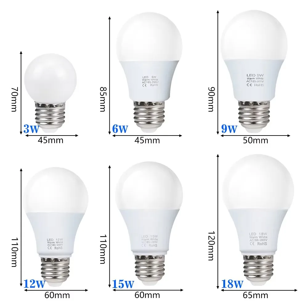 10개/묶음 앰플 LED 전구 램프 E27 AC 220V 전구 18W 15W 12W 9W 램프/전구 가정용 샹들리에 거실용