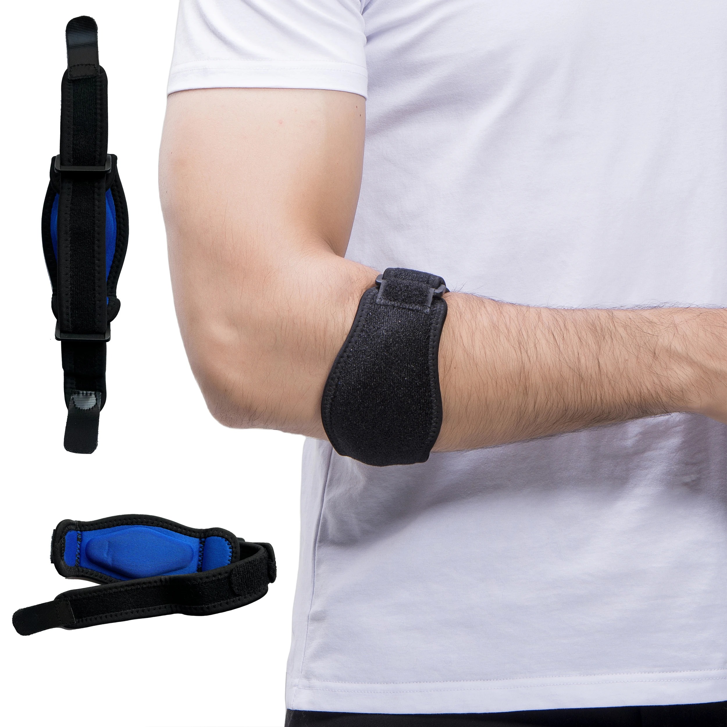 Tutore per gomito per tennis golfista Protezione sportiva Fascia da braccio regolabile Cuscinetto di compressione in silicone Tendinite Sollievo dal dolore Uomo Donna