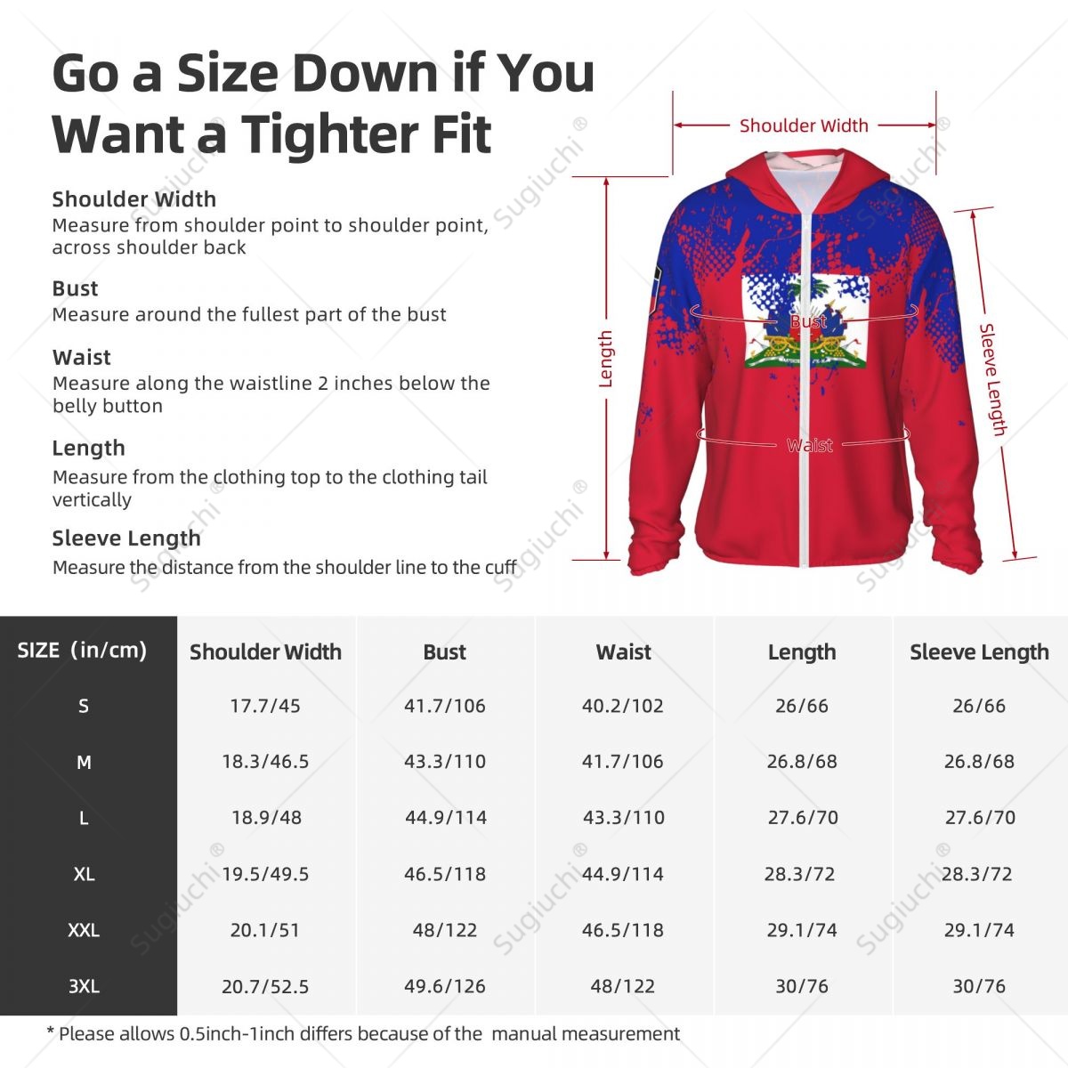 Haiti-Flagge, Sonnenschutz, Kapuzenpullover, Sonnenschutz, Kleidung, Angeln, Radfahren, Laufen, schnell trocknend, lange Ärmel, mit Reißverschluss, Polyester