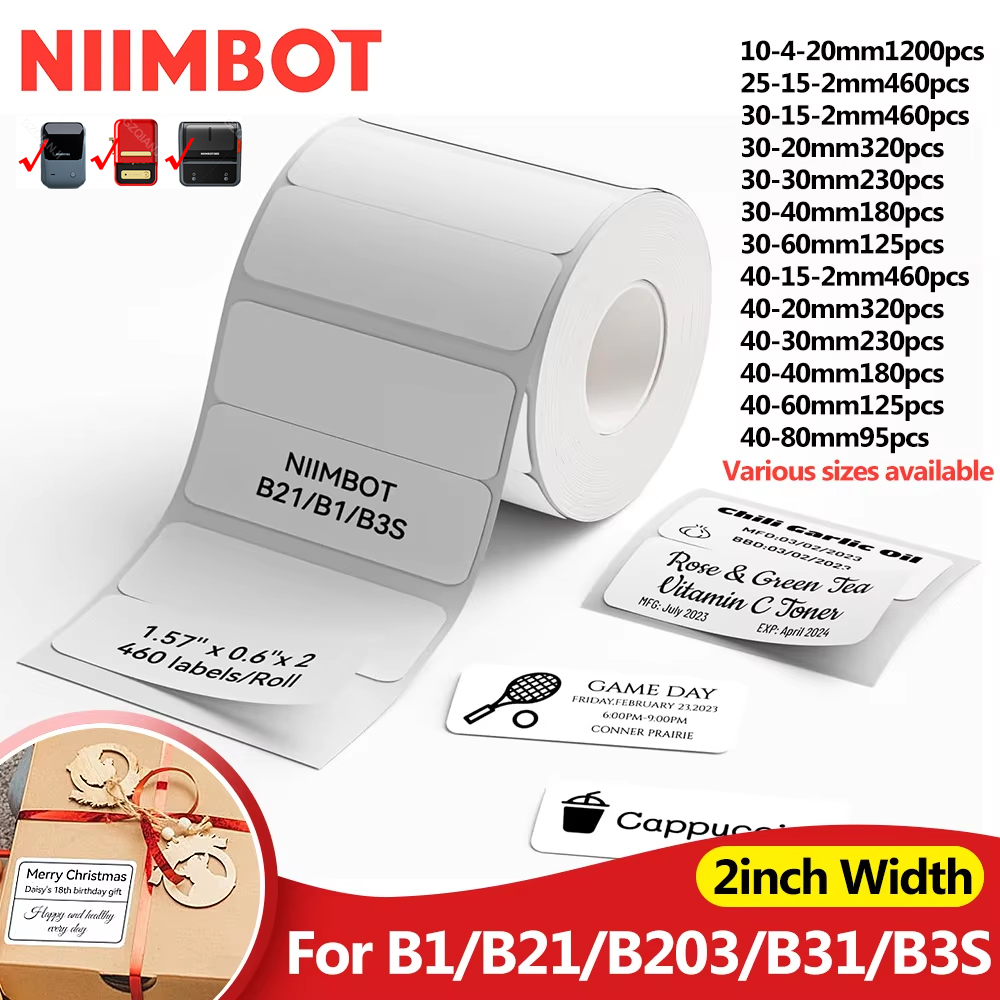 Niimbot-etiqueta adhesiva térmica B21/B1/B31, papel redondo blanco, 20-50mm de ancho, etiqueta para ropa, precio de productos básicos, autoadhesivo para alimentos