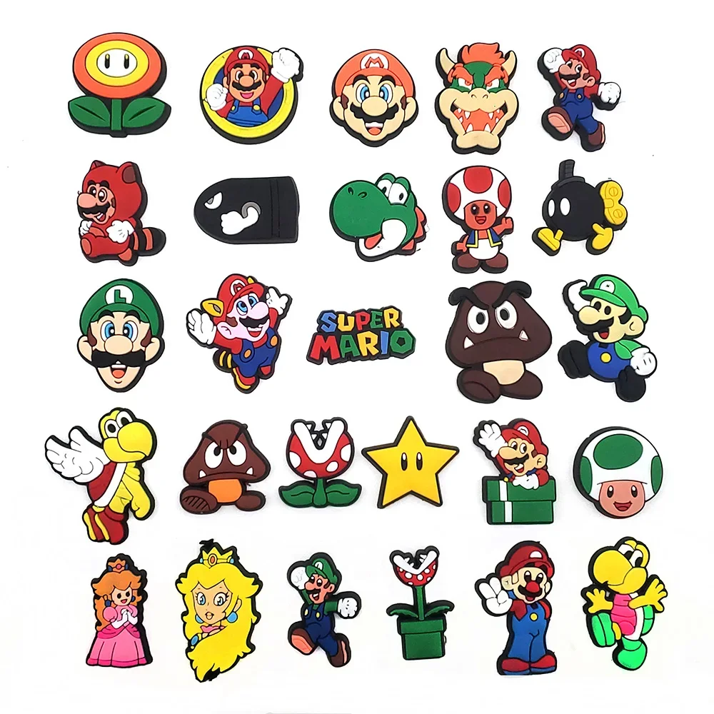 MINISO 27pcs Mario Series รองเท้า Charms ชุดสําหรับ Clogs Bogg กระเป๋า Bubble สไลด์รองเท้าแตะ, PVC ตกแต่งรองเท้ากระเป๋าชายหาดอุปกรณ์เสริม