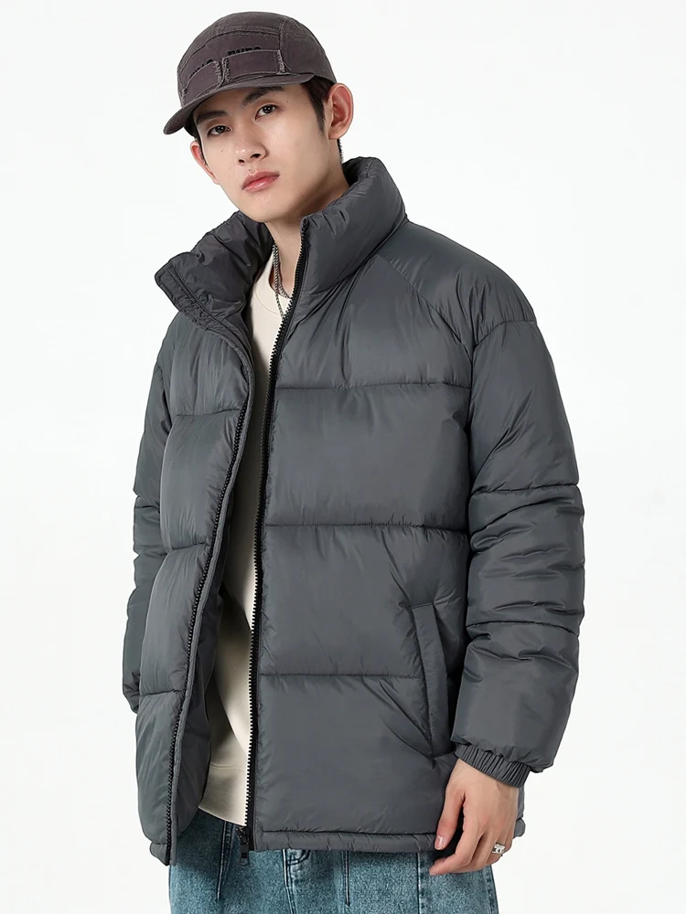 Parkas de invierno para hombre, moda coreana, chaqueta acolchada gruesa y cálida con cuello levantado, cortavientos informal, abrigo acolchado térmico de Color sólido