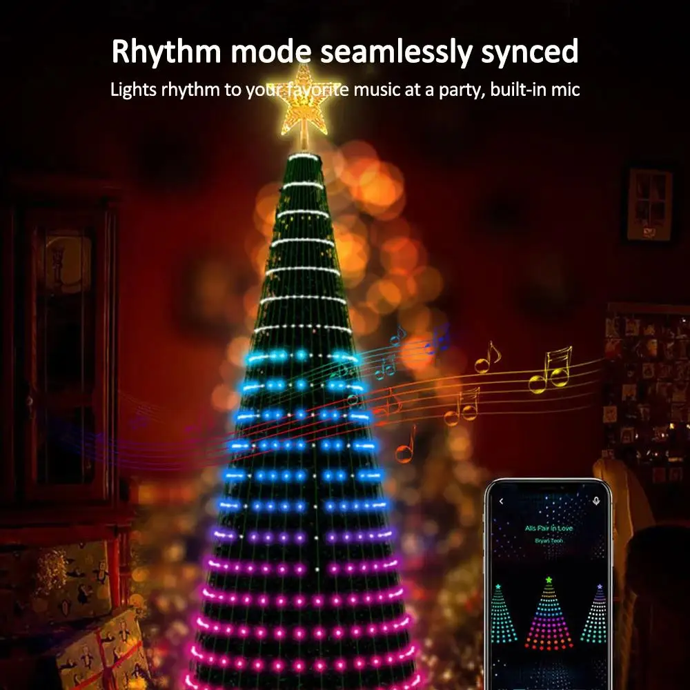 Luci intelligenti per toppers per albero di Natale con telecomando e controllo tramite app Decorazione per feste festival con corde a stella LED RGB Bluetooth