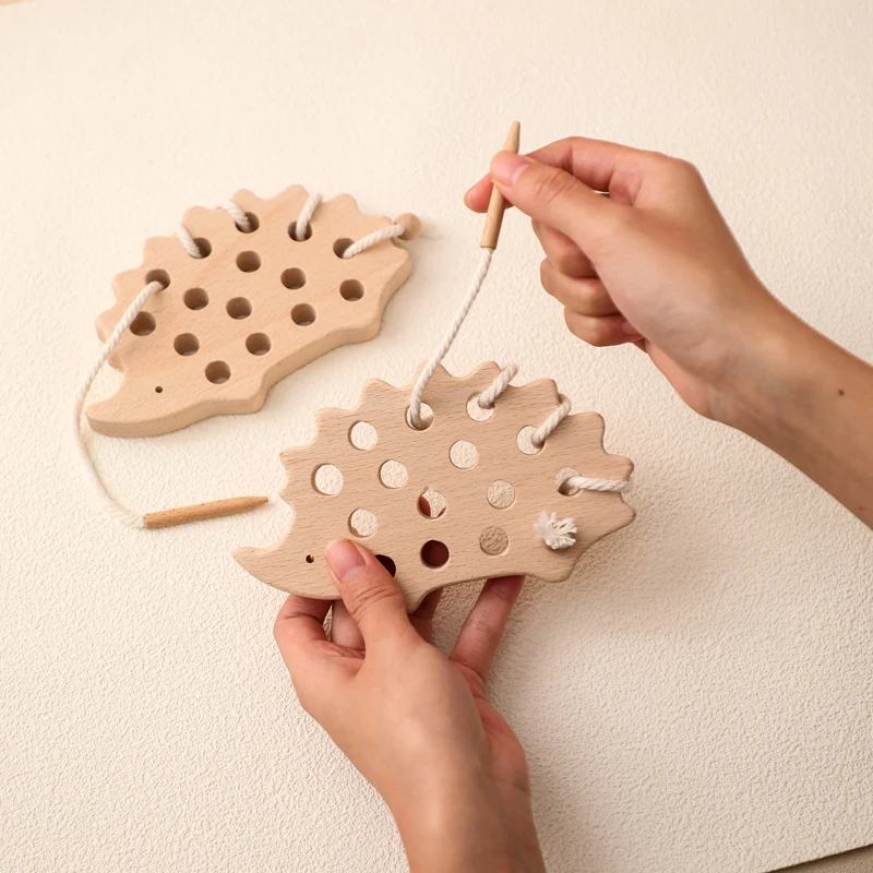 เด็ก Montessori Threading Blocks ของเล่น Beech ไม้ Hedgehog BOARD ของเล่นสร้างสรรค์ Hands-on ability การศึกษาสําหรับของขวัญเด็ก