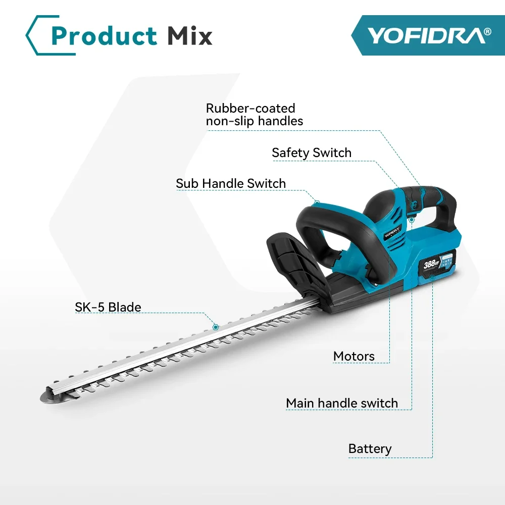 YOFIDRA 2000Wไฟฟ้าHedge Trimmerเครื่องตัดหญ้าไร้สายในครัวเรือนสวนพุ่มไม้Weeding Pruningเครื่องมือสําหรับMakitaแบตเตอรี่Pin