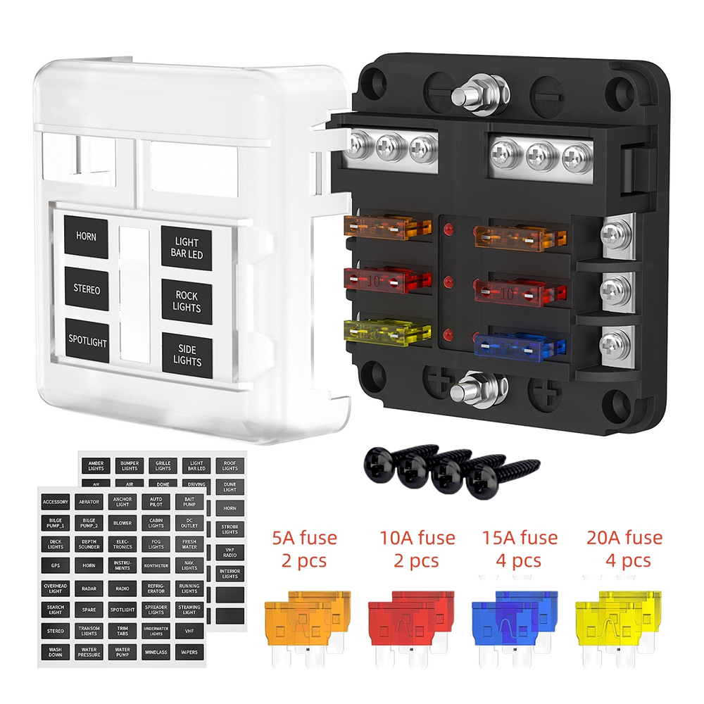 Bloco de fusíveis 12v, 6 vias com luz indicadora led, caixa de fusíveis de 12 volts, painel de fusíveis marinhos ato/atc, à prova d'água, 24v para carro de barco automotivo