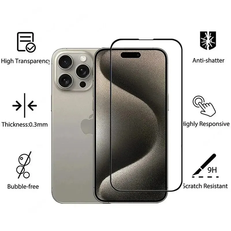 1 PCS Gehärtetes Glas Für iPhone 16 Pro Max 16 Pro Anti Scratch Screen Protector Schwarz Rahmen Schutz Glas Für 11 16ProMax