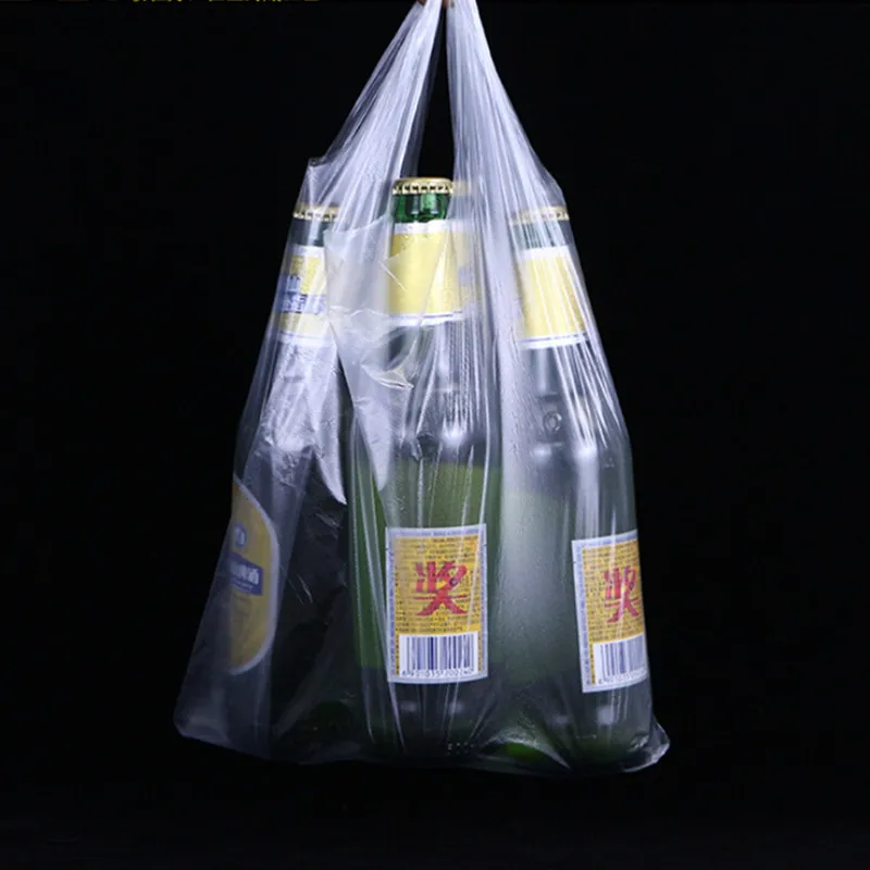 Bolsas de plástico para comida, chaleco desechable transparente para supermercado, embalaje para llevar, práctico, 100 piezas