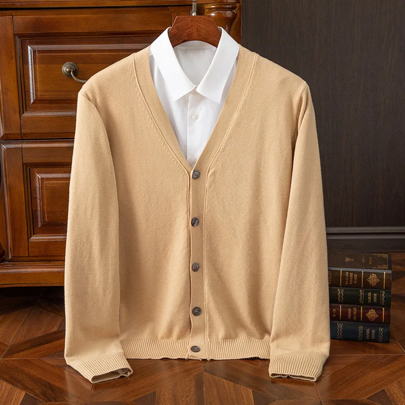 Marca BROWON, suéter para hombre, cárdigan informal de negocios clásico con cuello en V, cárdigan de Color sólido, suéter para hombre, moda coreana, ropa para hombre