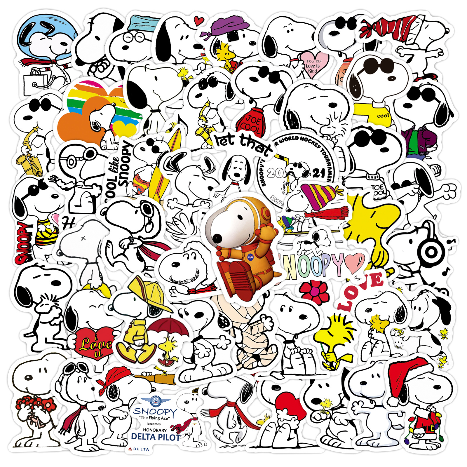50pcs สุนัข Snoopy Graffiti ถ้วยน้ํากระเป๋าเดินทางแล็ปท็อปคู่มือสติกเกอร์กันน้ํา