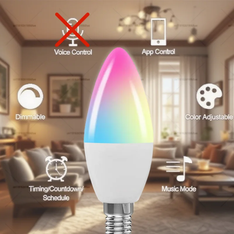 Bombilla Led, vela, lámpara inteligente E14 TUYA, Bluetooth, luz RGB regulable, 220V, aplicación Tuya, Control de grupo, vida inteligente para decoración de la habitación del hogar
