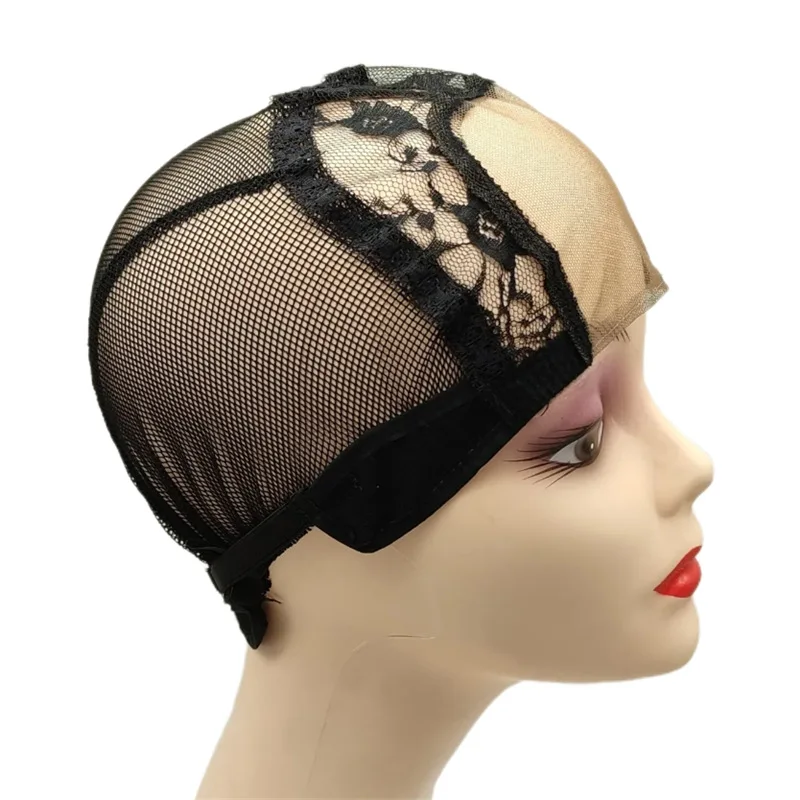 1pc preto 4x4 Polegada u-parte hd peruca de renda boné com alça ajustável para diy peruca fazendo rede de cabelo tecelagem boné