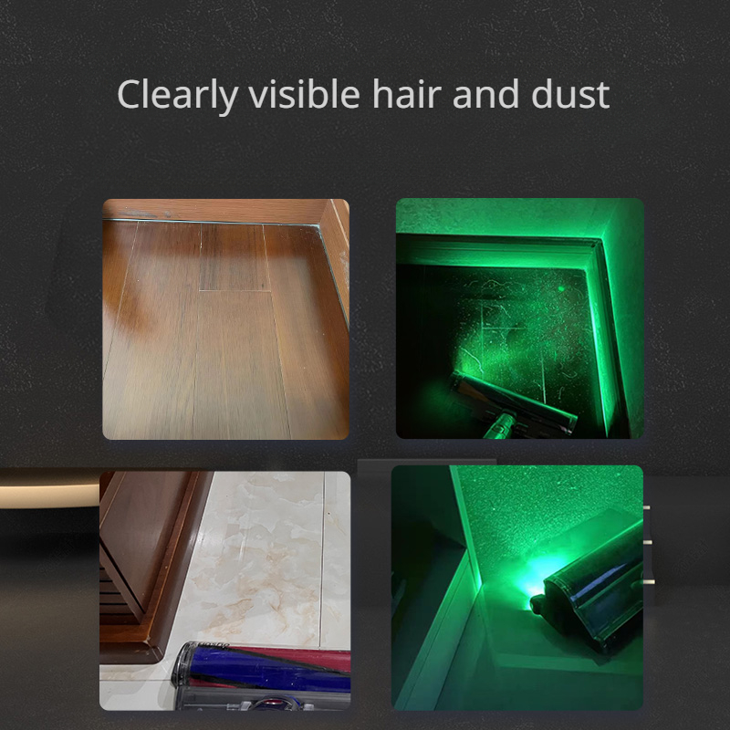 Utilità Luce antipolvere per uso domestico Torcia verde Aspirapolvere Luce antipolvere Luce laser Pulizia e sanitazione Aspirapolvere per peli di animali domestici