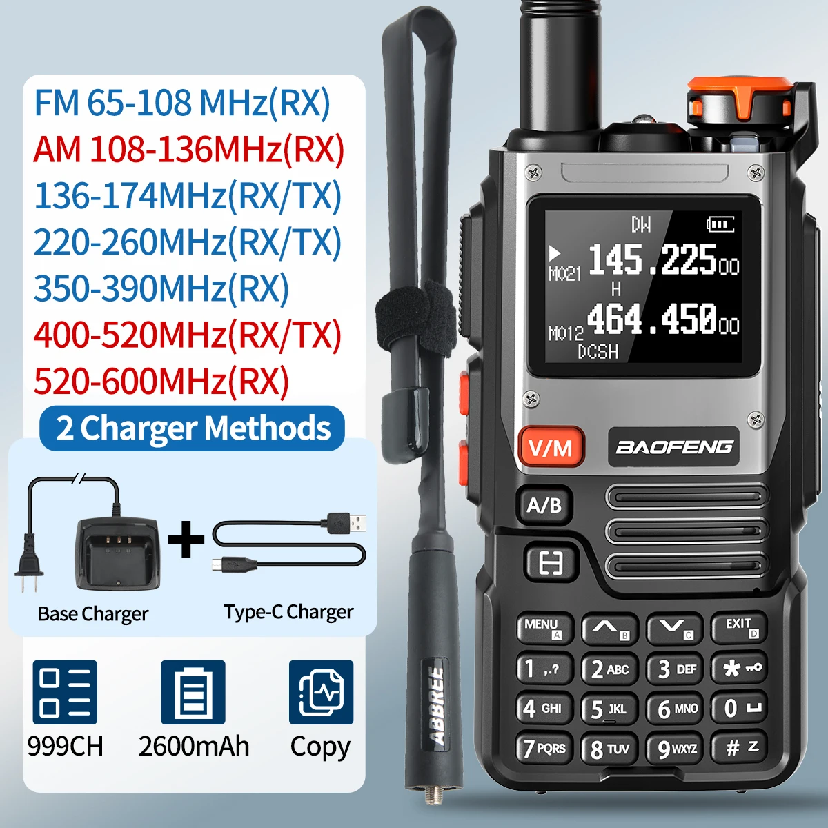 Baofeng UV-K61 walkie talkie multi band drahtlose kopie frequenz 999ch typ-c ladegerät uhf vhf noaa UV-5R uv k6 k5 (8) ham radio