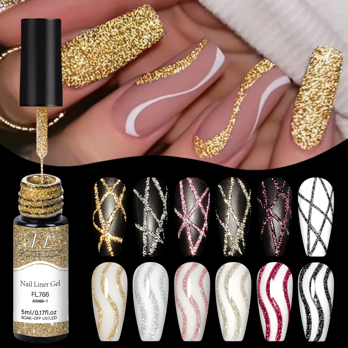 FOUR LILY 5ml odblaskowy brokatowy żel do paznokci złoty srebrny czerwony musujące akcesoria do paznokci lakier UV/LED żel malarski