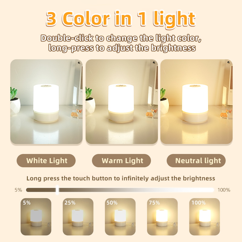 Touch Night Light USB Portable Charging Lamp Three Colors Dimmable Small Bedside Table Lamp For Home Children Room Bedroom