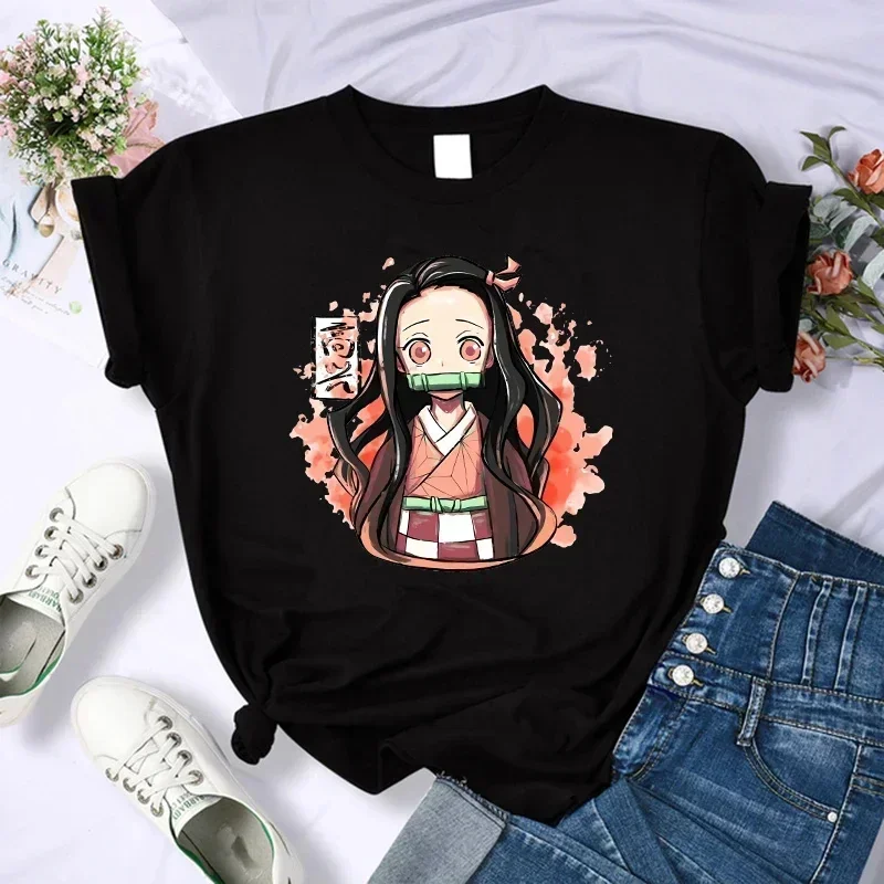 Camiseta Demon Slayer para mujer, camiseta Kimetsu No Yaiba Nezuko, camiseta gráfica de Tanjirou Kamado para mujer, camiseta de Manga de Anime japonés