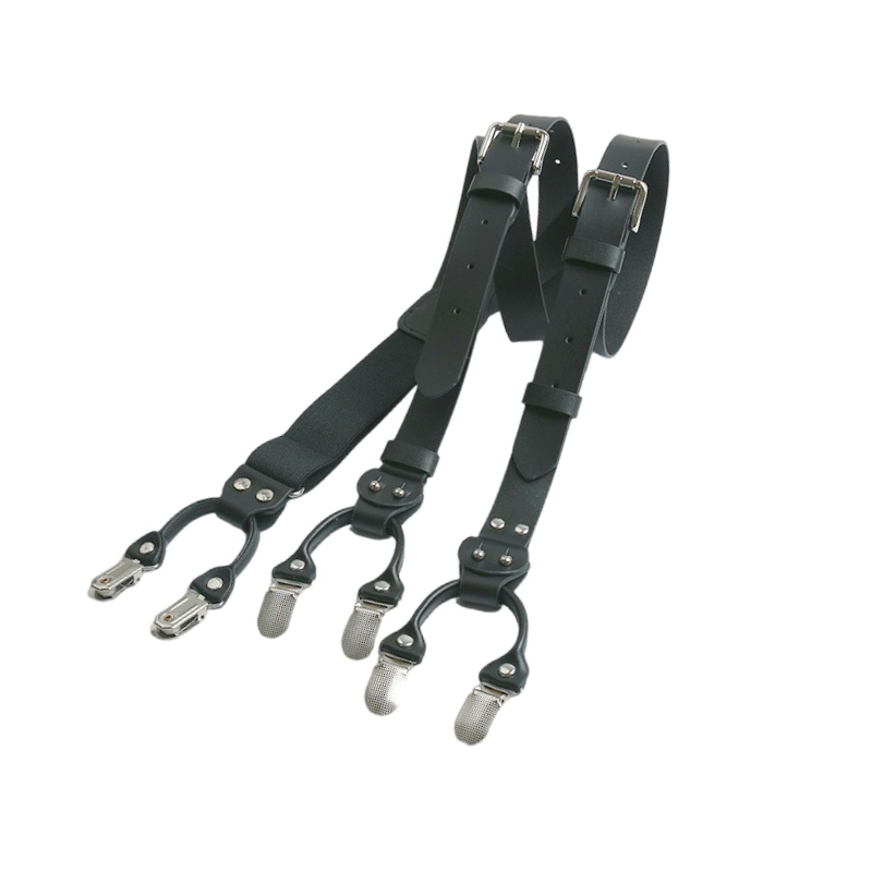 Tirantes elásticos de cuero de 2,5 Cm para hombre, tirantes con 6 Clips para hombre, tirantes tácticos ajustables, accesorios, arnés para hombre