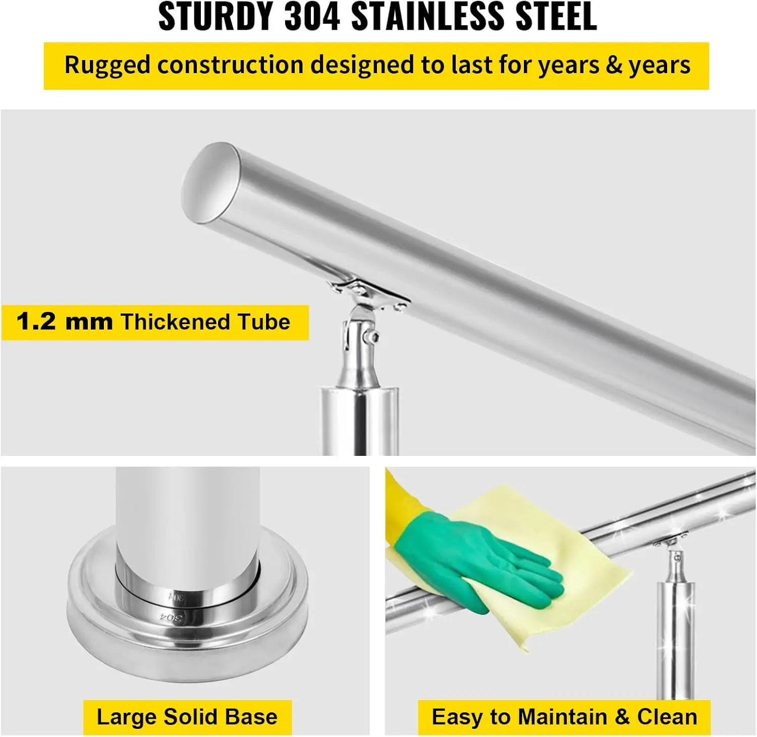 Stainless Steel Handrail 551LBS Load Handrail for Outdoor Steps 39x34" Outdoor Stair Railing Silver Stair Handrail Transitional