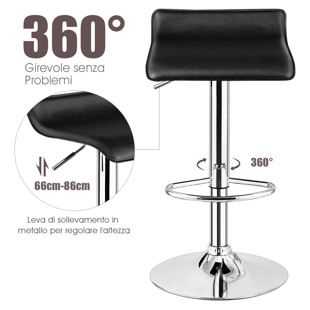 Set di 2 Sgabelli Girevoli da Bar, Sgabello Regolabile in Altezza per Bar, Rotazione a 360°, Sgabelli da Bar senza Braccioli, con Poggiapiedi, Portata 120 kg