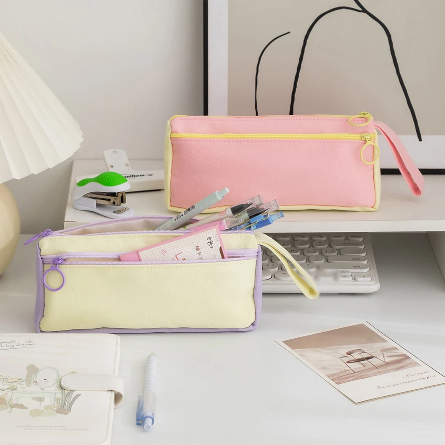 Koreanische Student Stift Fall Taschen Nette Schreibwaren Tasche Ebene Große Kapazität Einfache Stift Fall Taschen Mittelschule Schreibwaren Box