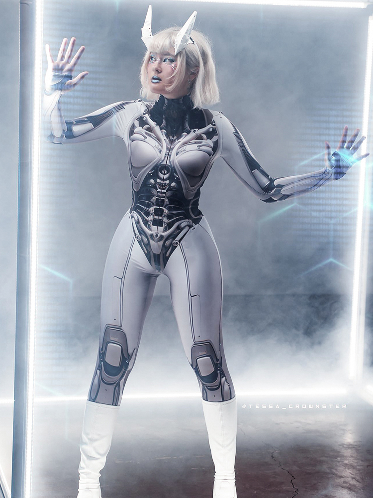 AltGoth サイバーパンクコスプレボディコンジャンプスーツ女性ストリート Y2k モールゴシック 3D プリント長袖ロンパースエモアニメ服