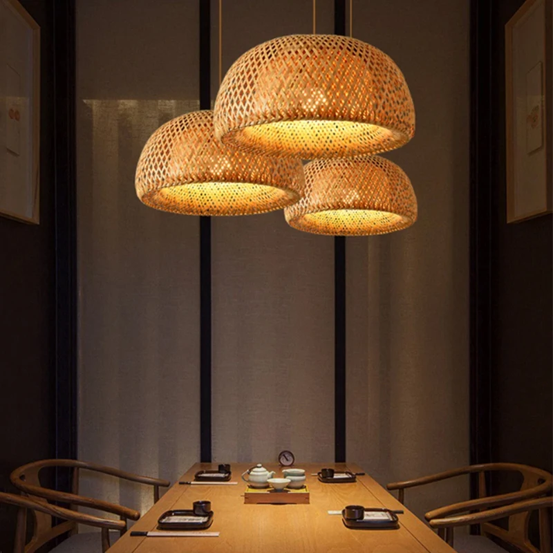 Lámpara colgante de bambú de estilo chino tejida a mano, lámpara colgante tejida, candelabros de restaurante, decoración del hogar, accesorio de iluminación AC85-260V