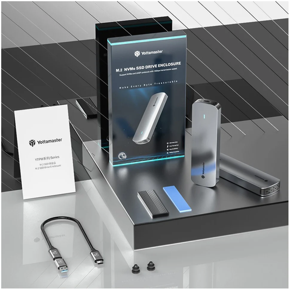 Yottamaster M.2 NVMe/SATA carcasa de disco duro de protocolo Dual tipo C USB3.2 Gen2 10Gbp SSD caja externa NGFF HD caja de almacenamiento