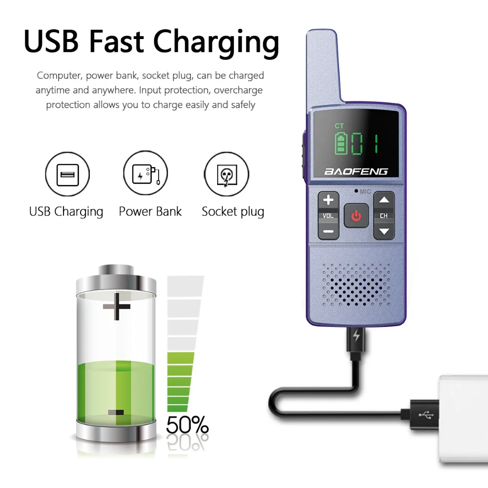 1/2pcs Baofeng M1/M2 Professional Mini Walkie Talkie 400-470MHz USB Direct Charging UHF with Headset for  Two Way Radio BF-888S