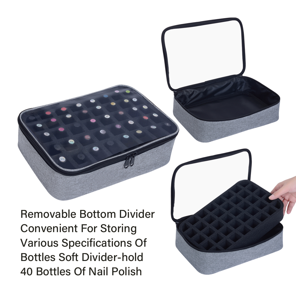 Bolsa de almacenamiento de esmalte de uñas de 40 botellas, bolsa de cosméticos grande portátil de mano multicolor, capacidad para hasta 40 botellas (15 ml), taladro de uñas