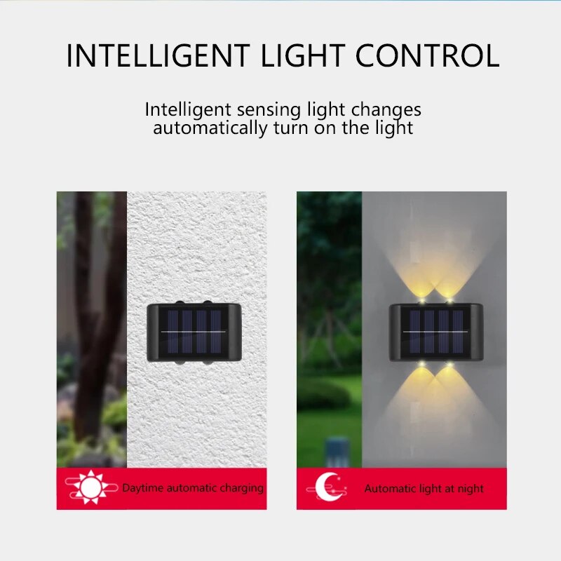 Lâmpada de parede solar LED 4 para exterior à prova d'água superior e inferior iluminação de jardim cerca decoração lâmpada solar