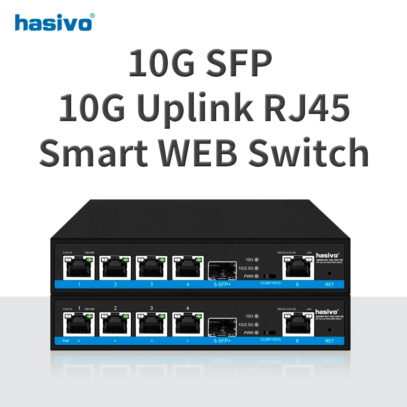 Conmutador PoE de 2,5 Gps gerenciado por web de 4 puertos o ninguna conmutador PoE +1x10G SFP+1x10Gps RJ45 Uplink