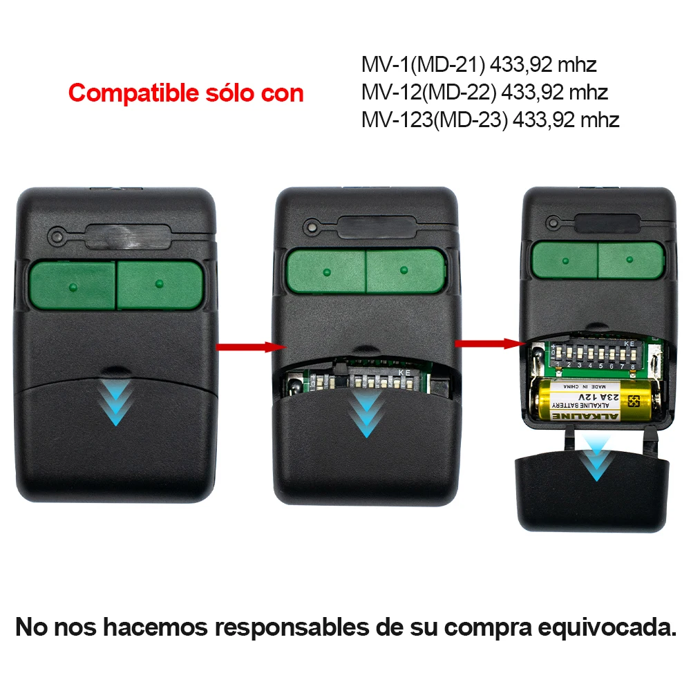 Mando garaje MV-1(MD-21) MV-12(MD-22) MV-123(MD-23) 433,92MHz mandos puerta de garaje