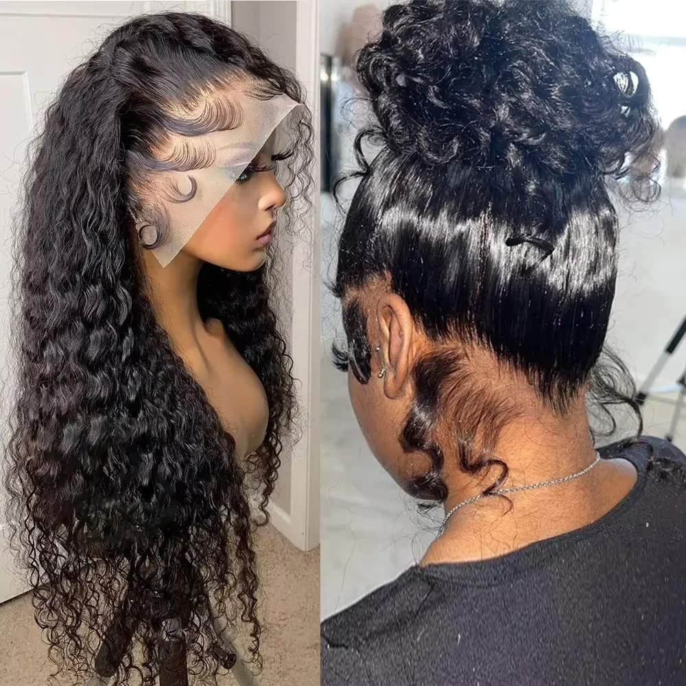 Water Wave Lace Front Cabelo Humano Perucas para Mulheres, Brasileiro, Onda Profunda, 360 HD, Encaracolado, Pré-Arrancado