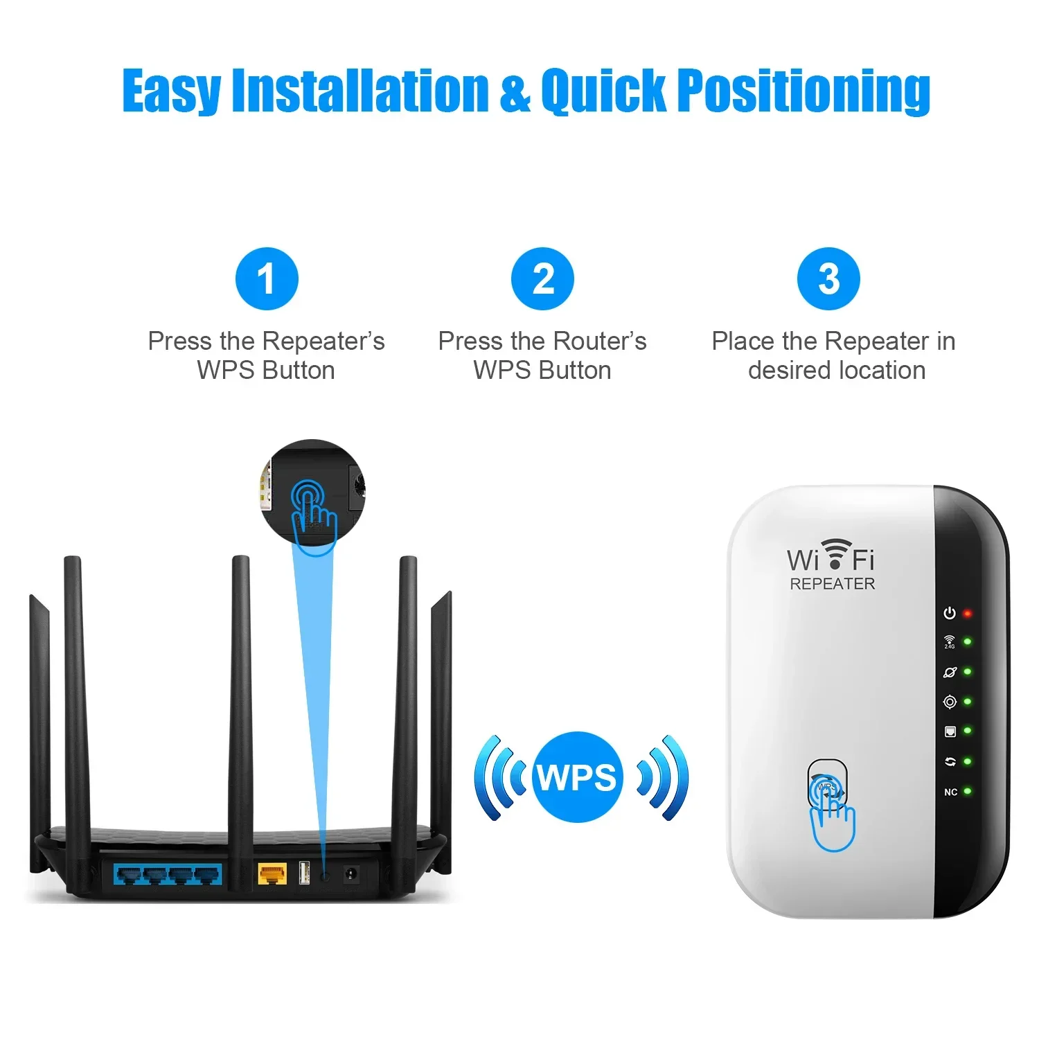 Nuevo repetidor WIFI inalámbrico de tercera generación, siete lámparas, 300Mbps, extensor de rango de enrutador 2,4G, amplificador de señal Wi-Fi para el hogar