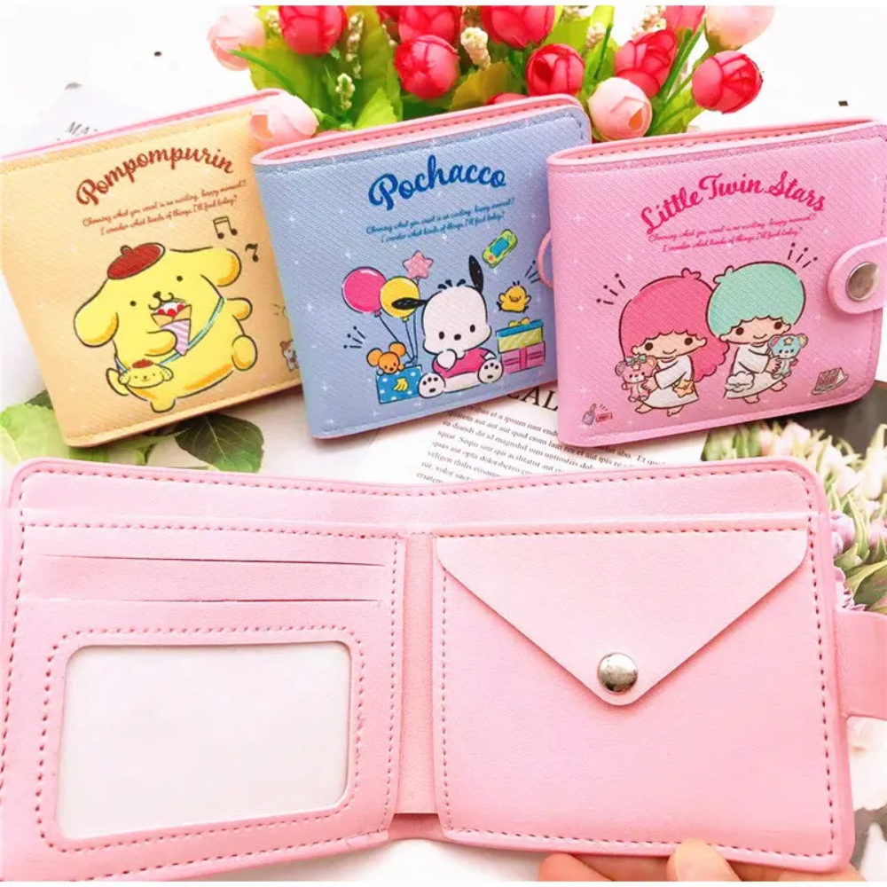 Kawaii Sanrio Pu Geldzak Leuke Cartoon Hello Kitty Cinnamoroll My Melody Kuromi Portemonnee Kaarthouder Portemonnee met Knoppen