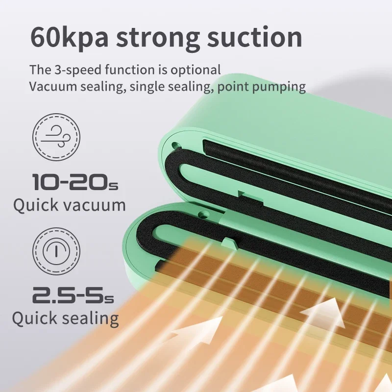 Mini sellador al vacío con USB, inalámbrico, portátil, recargable, conservación de alimentos secos/húmedos con bolsas y bomba para almacenamiento compacto