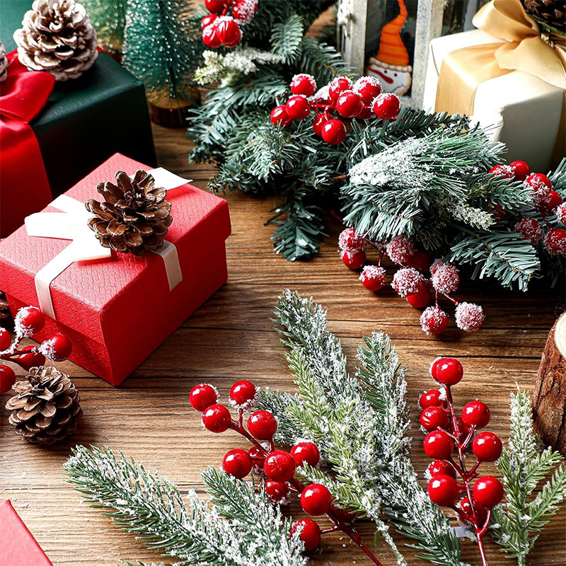 26/20cm Christmas Decor Artificial Pine Needle Branches Simulation Red Holly Berry for Xmas Wreath Decor Home Decor 2026 Navidad