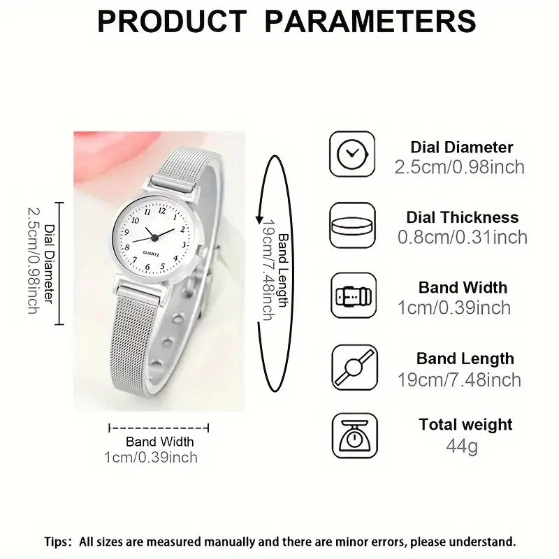 7 piezas reloj de mujer moda casual puntero redondo reloj de cuarzo y collar pulsera anillo pendiente conjunto
