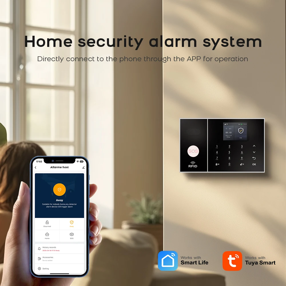 PGST TUYA Home Alarm System Smart Life APP Arbeit Alexa Google WIFI 4G Drahtlose Sichere Sicherheit für Haus 433 MHz