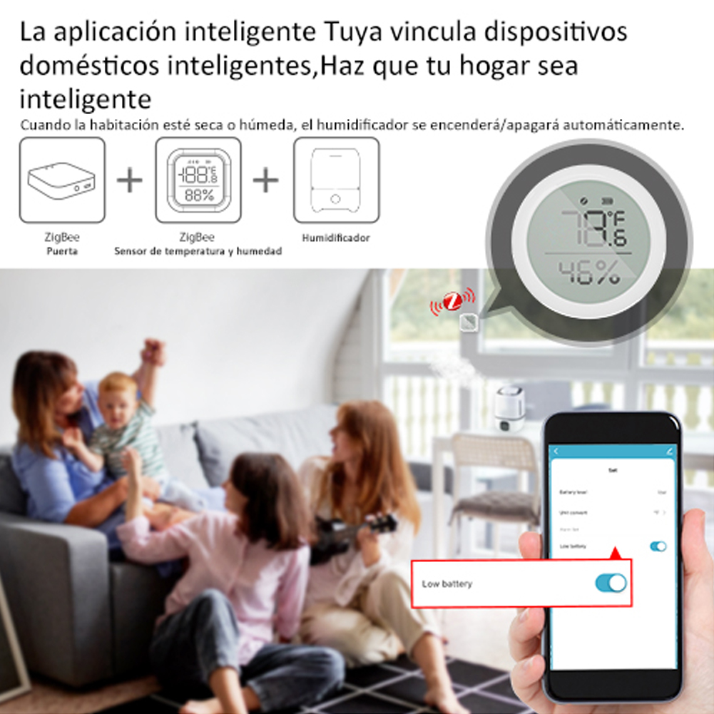 MOES Tuya ZigBee-Sensor inteligente de temperatura y humedad para el hogar, con pantalla LED, funciona con el asistente de Google y Tuya Zigbee Hub