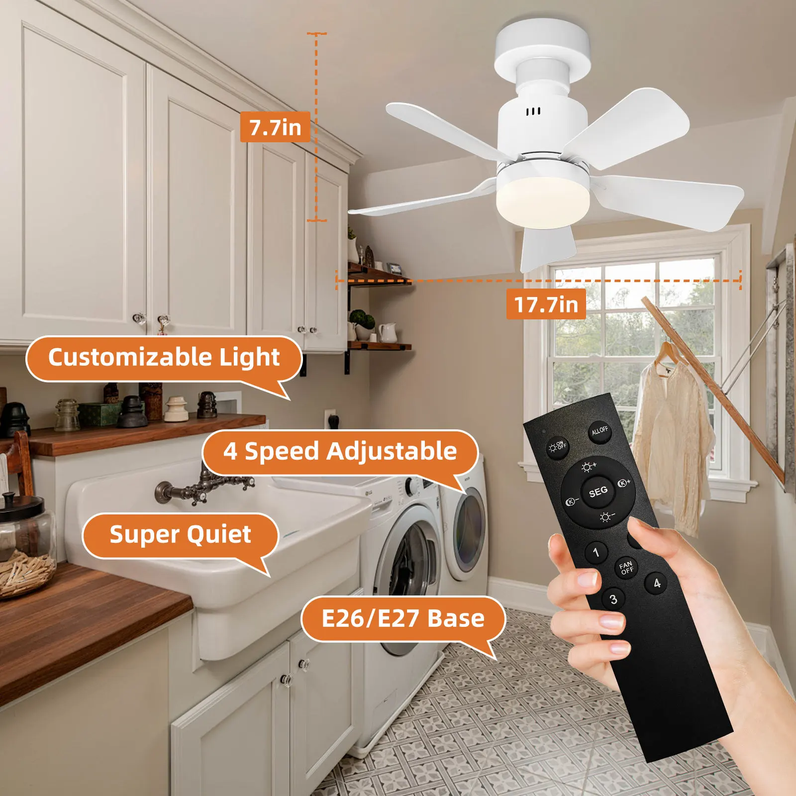 Socket LED Fan Light with Remote 52.5cm 4 Speed Socket Ceiling Fan with Lighting Light Bulb Fan for Bedroom Home, E26/E27 Base