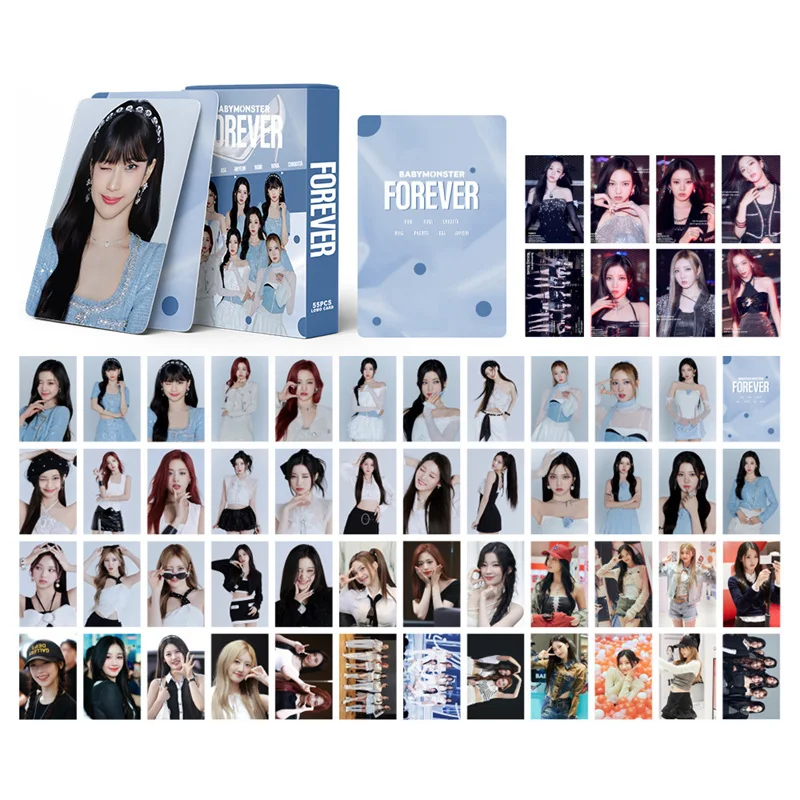 55pcs/set KPOP BABY MONSTER Album FOREVER Single Fan Collectible Gift Support Photo Card LOMO Card AHYEON HARAM RORA Postcard
