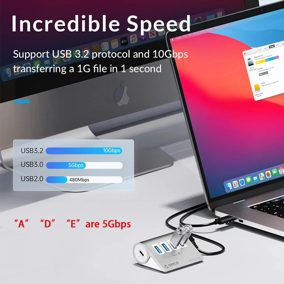 ORICO 10 Гбит/с USB 3.2 док-станция концентратор типа C разветвитель PD 60 Вт зарядный адаптер мульти 4/7 портов коммутатор для ПК ноутбук аксессуары