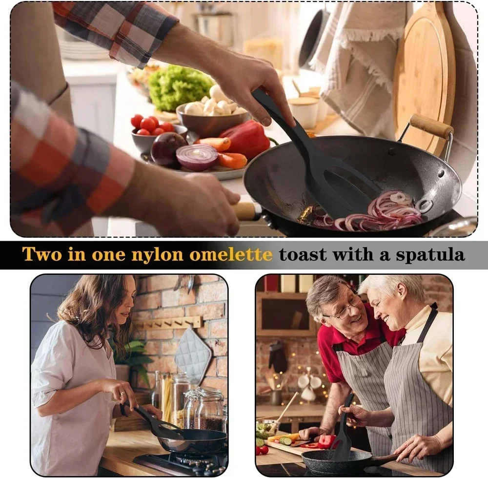 Dwufunkcyjna nylonowa łopatka do steków i klips idealna do smażenia, obsługi żywności, gotowania jajek, grillowanego chleba i bez wysiłku przewracania