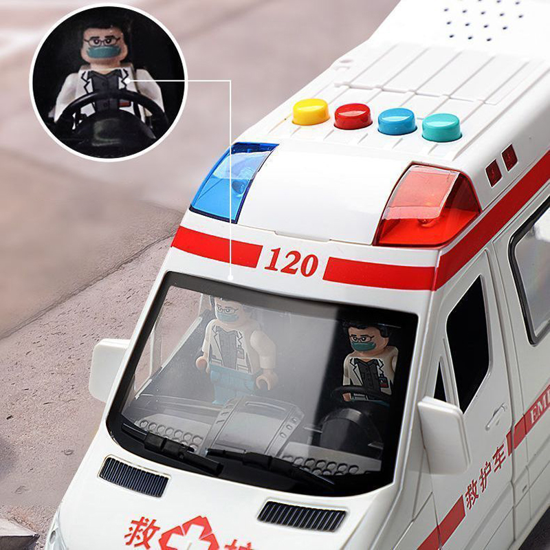 1:24 Alloy Ambulance Model Simulation Pull-back Sound and Light Die-cast Alloy Car Toy Set Children's Birthday Gift