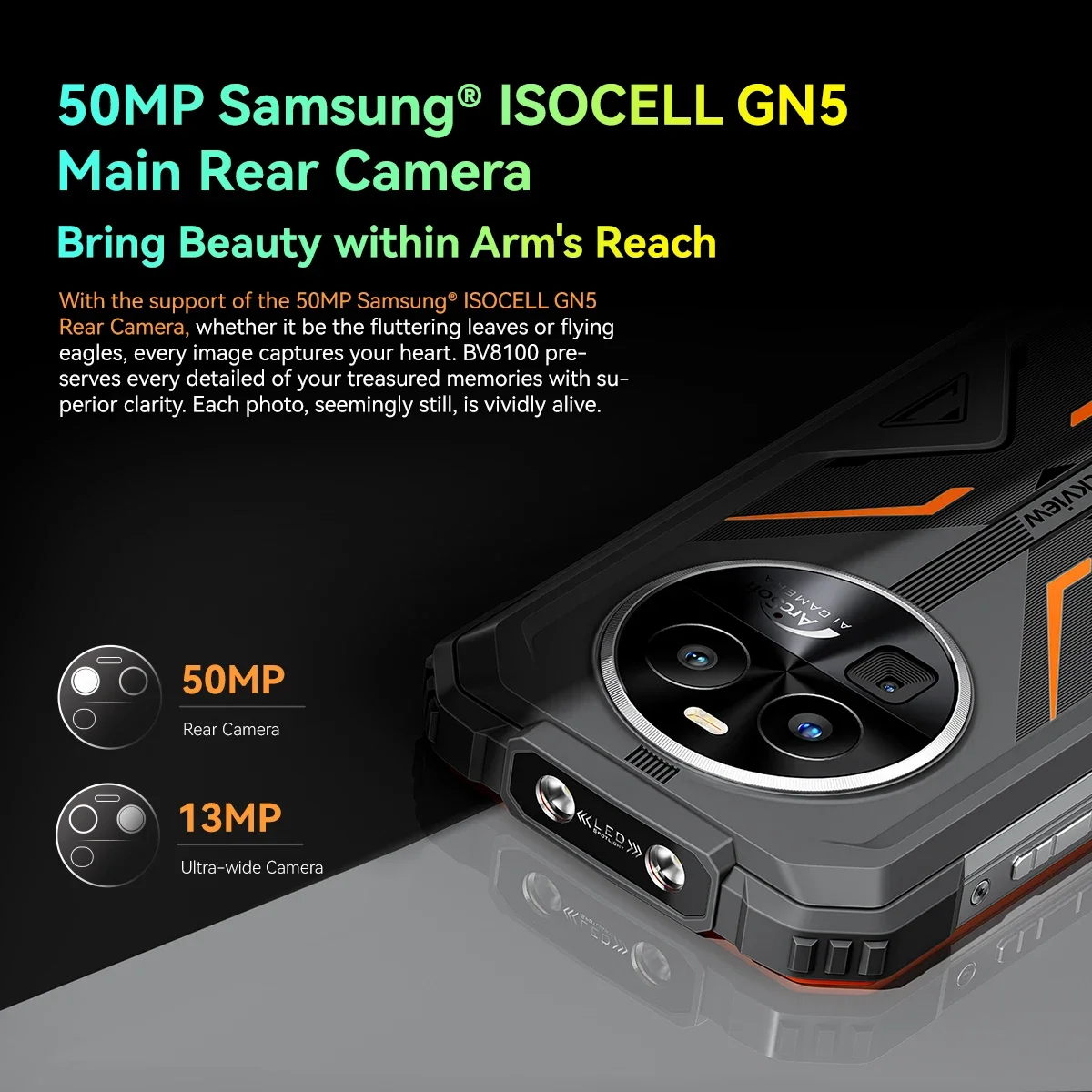 Smartphone robusto Blackview BV8100 24Go + 256Go 8800mAh "6,5 K 120Hz 50MP Android 14 IP68 NFC GPS (lâmpada de bolso)