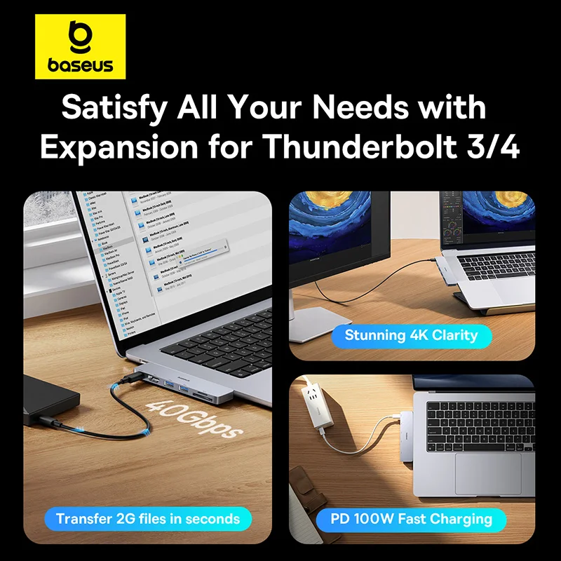 Baseus Dual USB-C Hub to HDMI-совместимый 4K 30 Гц для Thunderbolt 3/4 40 Гбит/с USB 3.0 Type C HUB SD TF для MacBook Pro Air USB Hub